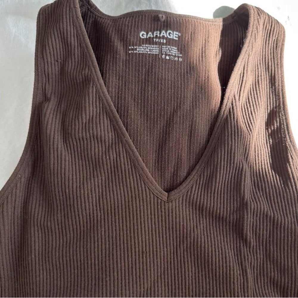 Garage brown plunge neck top